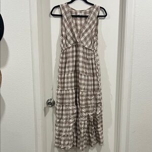 Max Studio Checkered Maxi Dress in Brown and Cream Size Medium